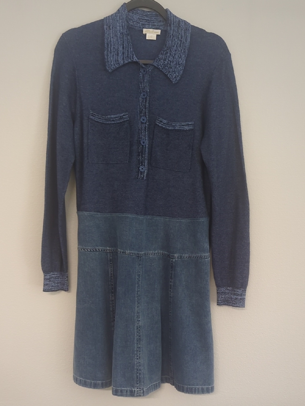 Shoshanna Woman Navy Knit Top & Denim Skirt Dress Large